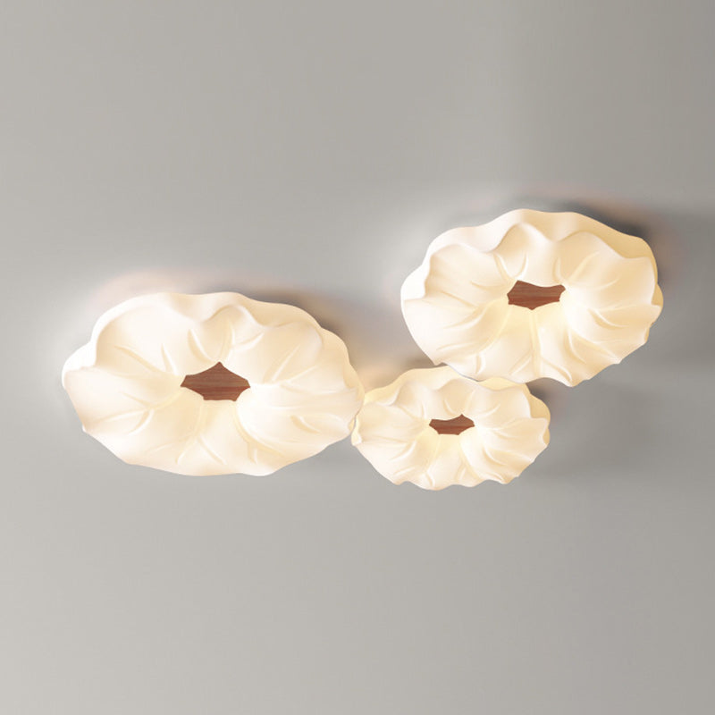 Contemporary Nordic Cream Flower Acrylic Lampshade Iron LED Flush Mount Ceiling Light For Bedroom