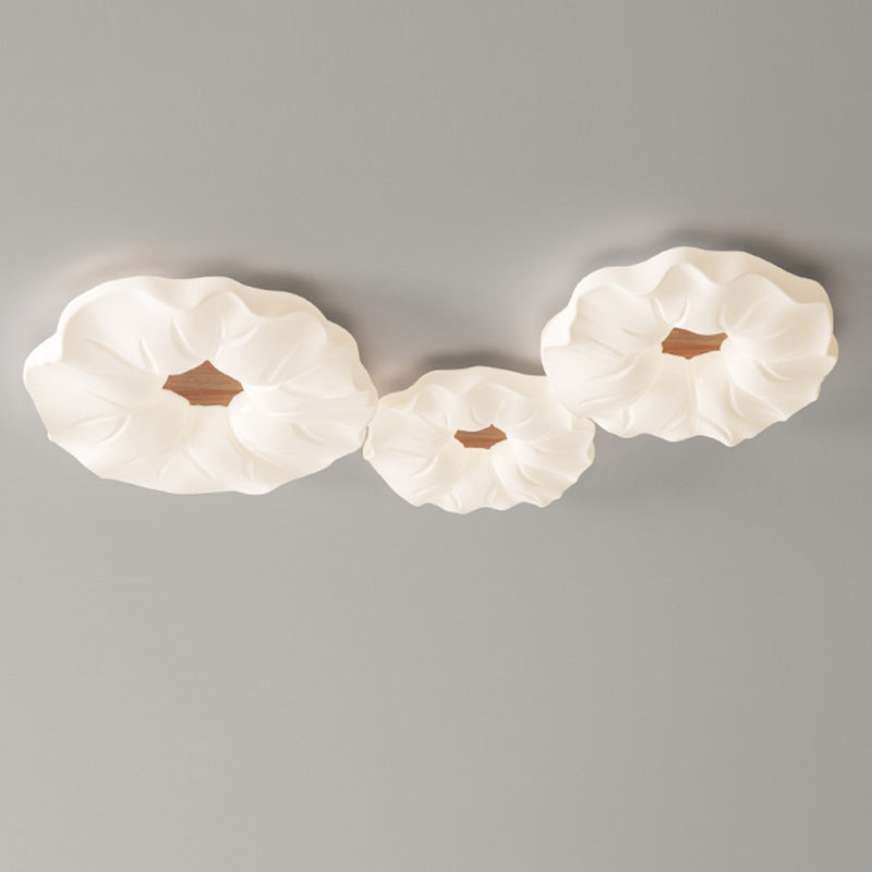 Contemporary Nordic Cream Flower Acrylic Lampshade Iron LED Flush Mount Ceiling Light For Bedroom