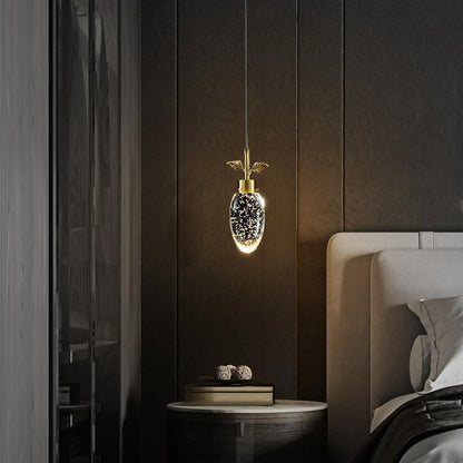 Modern Luxury Dome Water Drop Leaves Full Copper Crystal LED Pendant Light For Living Room