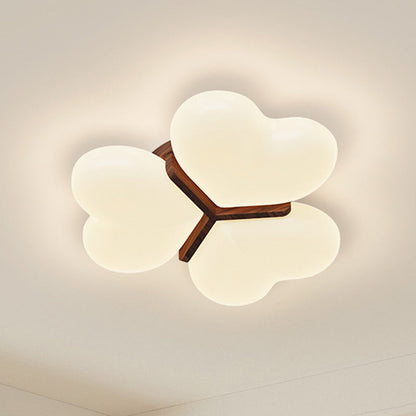 Contemporary Nordic Cream Three Love Hearts Acrylic Lampshade Iron LED Flush Mount Ceiling Light For Bedroom