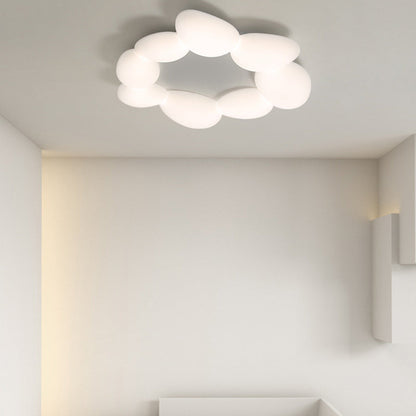 Contemporary Scandinavian Pebbles PE Lampshade Hardware LED Flush Mount Ceiling Light For Living Room