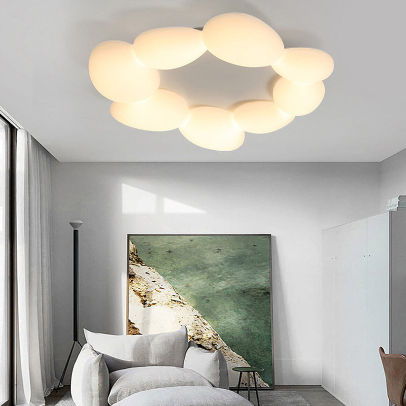 Contemporary Scandinavian Pebbles PE Lampshade Hardware LED Flush Mount Ceiling Light For Living Room