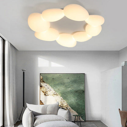 Contemporary Scandinavian Pebbles PE Lampshade Hardware LED Flush Mount Ceiling Light For Living Room