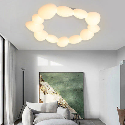 Contemporary Scandinavian Pebbles PE Lampshade Hardware LED Flush Mount Ceiling Light For Living Room