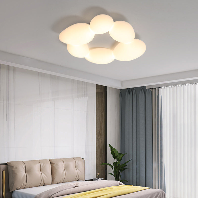 Contemporary Scandinavian Pebbles PE Lampshade Hardware LED Flush Mount Ceiling Light For Living Room