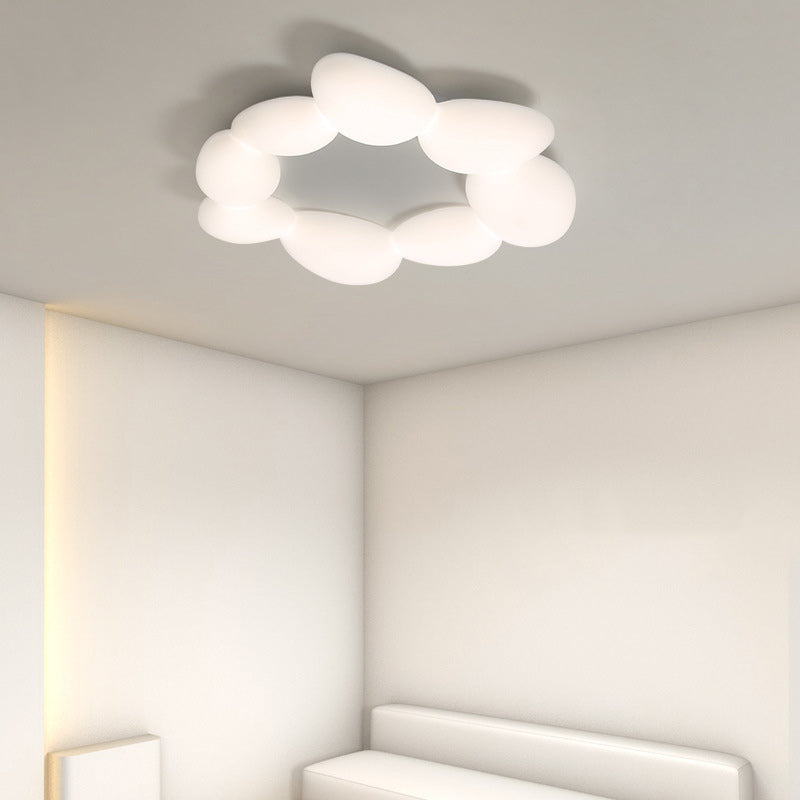 Contemporary Scandinavian Pebbles PE Lampshade Hardware LED Flush Mount Ceiling Light For Living Room