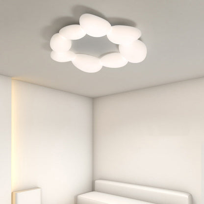 Contemporary Scandinavian Pebbles PE Lampshade Hardware LED Flush Mount Ceiling Light For Living Room