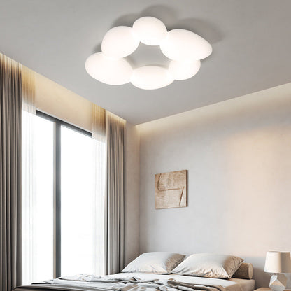Contemporary Scandinavian Pebbles PE Lampshade Hardware LED Flush Mount Ceiling Light For Living Room