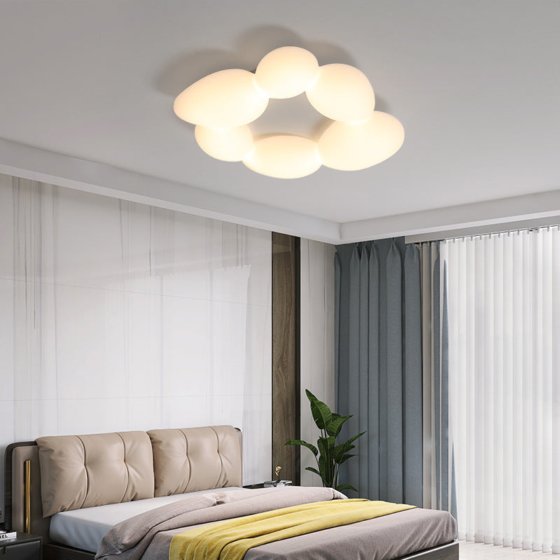 Contemporary Scandinavian Pebbles PE Lampshade Hardware LED Flush Mount Ceiling Light For Living Room