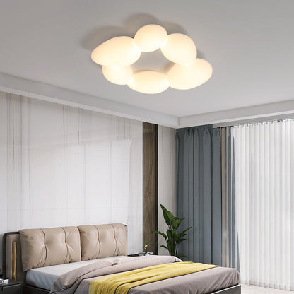 Contemporary Scandinavian Pebbles PE Lampshade Hardware LED Flush Mount Ceiling Light For Living Room