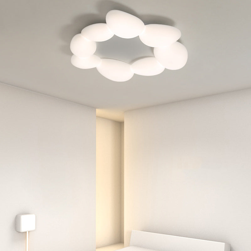 Contemporary Scandinavian Pebbles PE Lampshade Hardware LED Flush Mount Ceiling Light For Living Room