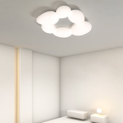 Contemporary Scandinavian Pebbles PE Lampshade Hardware LED Flush Mount Ceiling Light For Living Room
