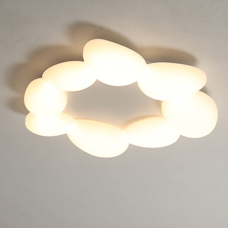 Contemporary Scandinavian Pebbles PE Lampshade Hardware LED Flush Mount Ceiling Light For Living Room