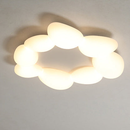 Contemporary Scandinavian Pebbles PE Lampshade Hardware LED Flush Mount Ceiling Light For Living Room