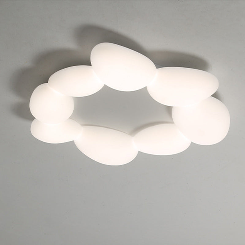 Contemporary Scandinavian Pebbles PE Lampshade Hardware LED Flush Mount Ceiling Light For Living Room