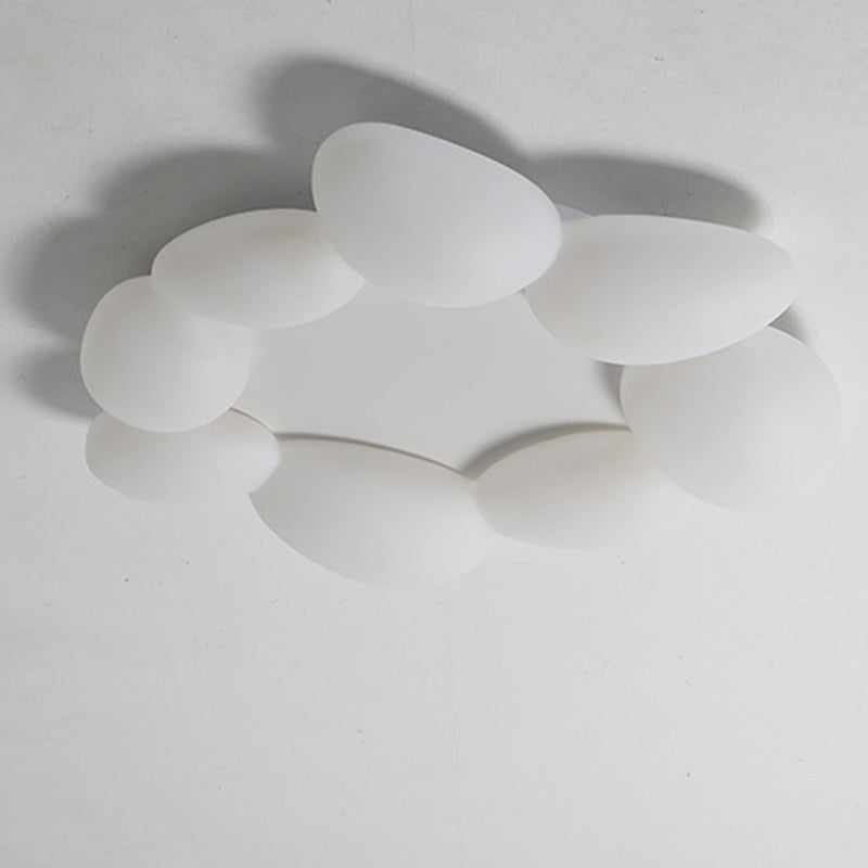 Contemporary Scandinavian Pebbles PE Lampshade Hardware LED Flush Mount Ceiling Light For Living Room