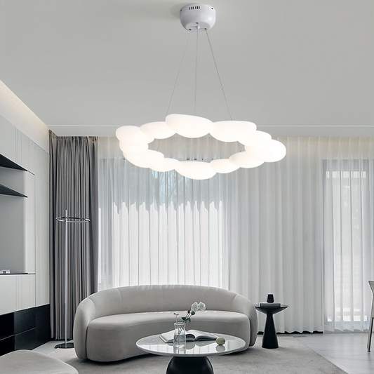 Contemporary Scandinavian Pebbles PE Lampshade Hardware LED Chandelier For Dining Room
