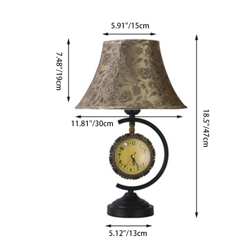 Traditional European Clock Pattern Fabric Lampshade Iron Base 1 - Light Table Lamp For Living Room