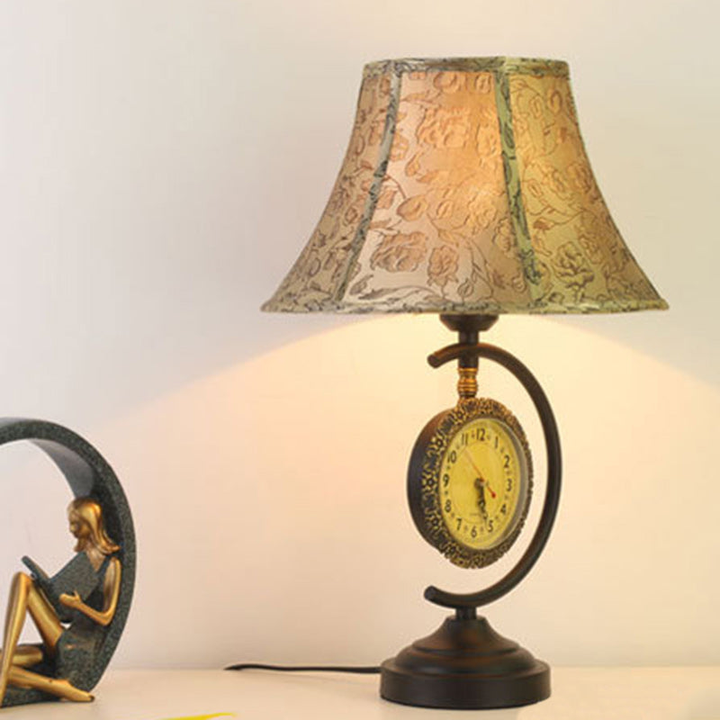 Traditional European Clock Pattern Fabric Lampshade Iron Base 1 - Light Table Lamp For Living Room