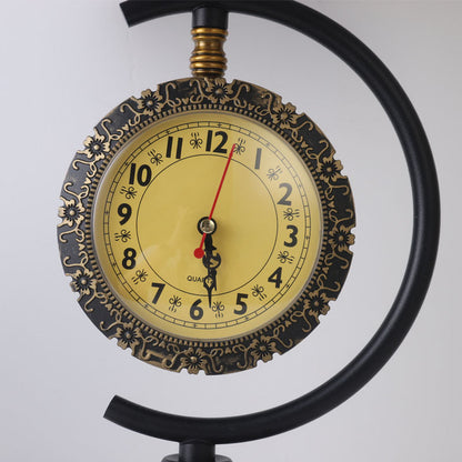 Traditional European Clock Pattern Fabric Lampshade Iron Base 1 - Light Table Lamp For Living Room