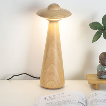 Traditional Japanese UFO Solid Wood Lampshade LED Table Lamp For Living Room
