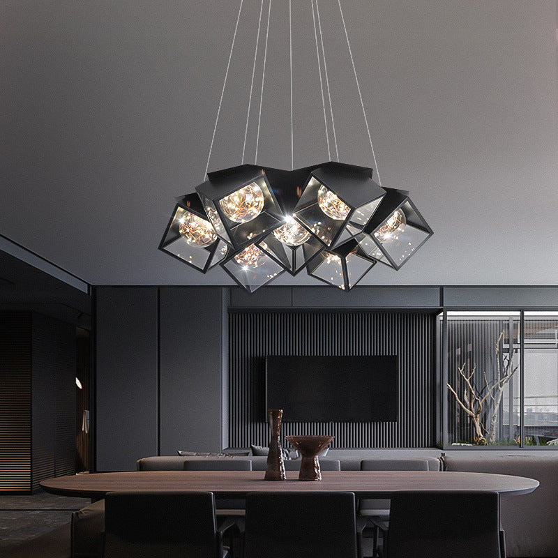 Modern Art Deco Baby's Breath Cube Sphere Iron Acrylic Lampshade LED Chandelier For Dining Room
