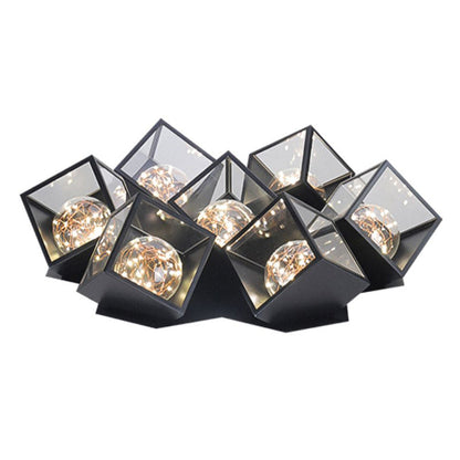 Modern Art Deco Baby's Breath Cube Sphere Iron Acrylic Lampshade LED Chandelier For Dining Room