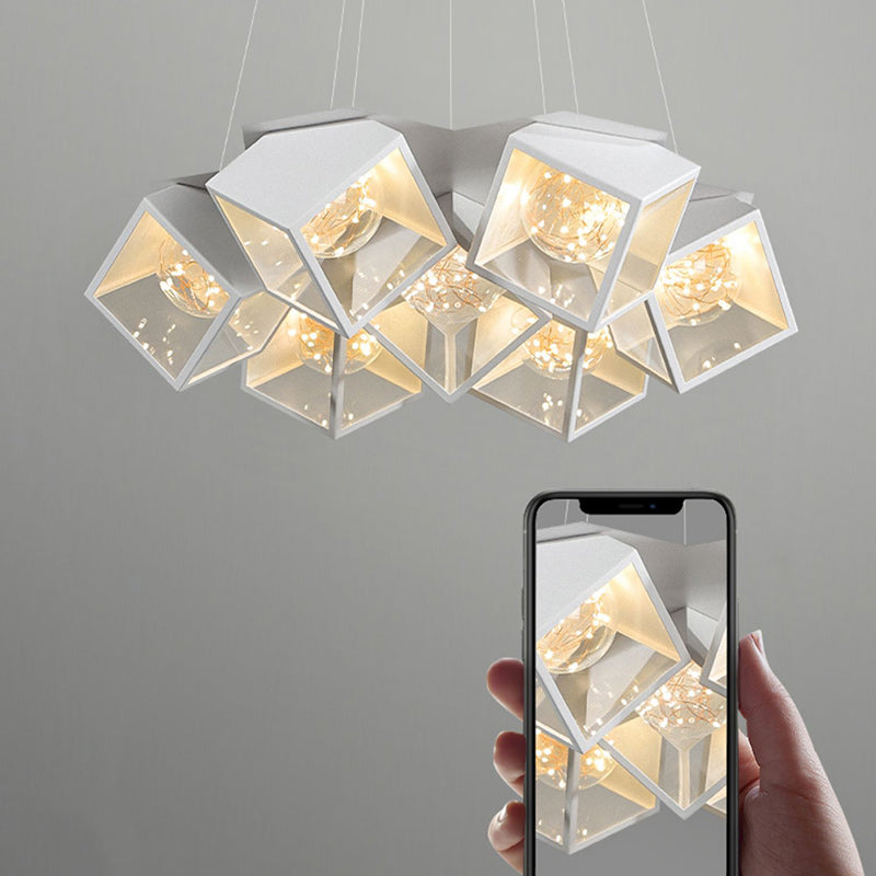 Modern Art Deco Baby's Breath Cube Sphere Iron Acrylic Lampshade LED Chandelier For Dining Room