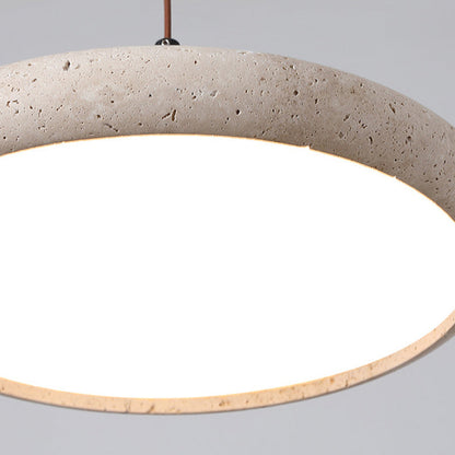 Traditional Japanese Dome Round Yellow Travertine Lampshade Wood LED Pendant Light For Dining Room