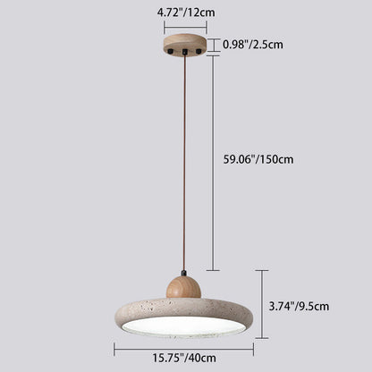 Traditional Japanese Dome Round Yellow Travertine Lampshade Wood LED Pendant Light For Dining Room