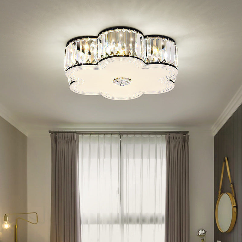Modern Luxury Round Square Petal Crystal Glass Lampshade Hardware 4/5/6 - Light Flush Mount Ceiling Light For Living Room