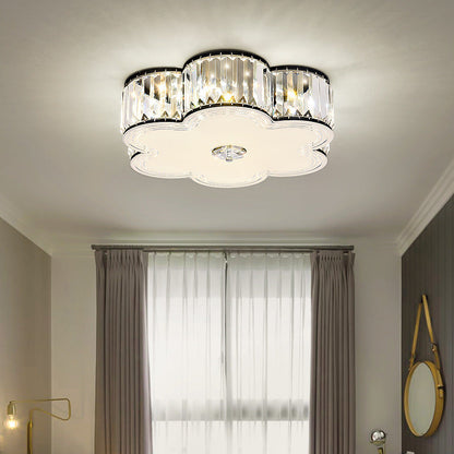 Modern Luxury Round Square Petal Crystal Glass Lampshade Hardware 4/5/6 - Light Flush Mount Ceiling Light For Living Room