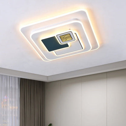 Contemporary Nordic Round Square Rectangle Acrylic Lampshade Hardware LED Flush Mount Ceiling Light For Living Room