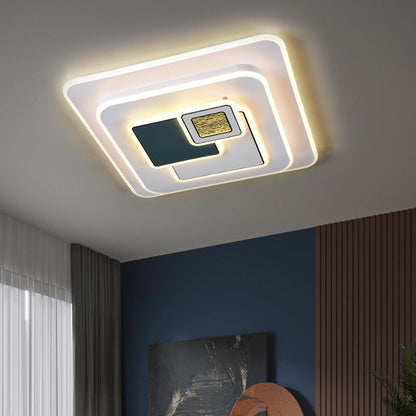 Contemporary Nordic Round Square Rectangle Acrylic Lampshade Hardware LED Flush Mount Ceiling Light For Living Room