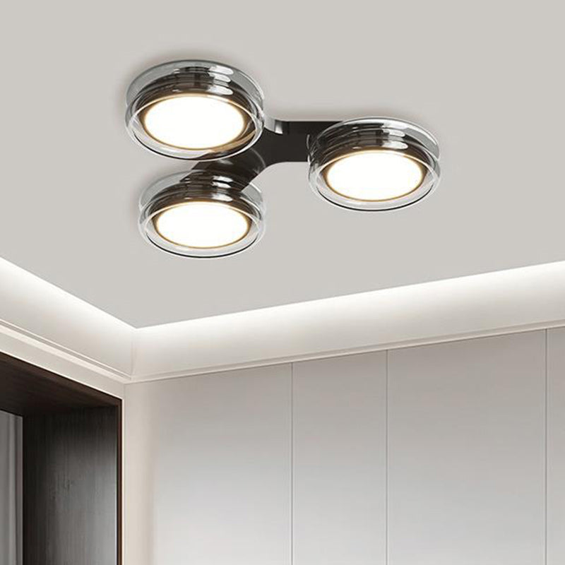 Modern Art Deco Round Beads Glass Acrylic Lampshade Hardware LED Semi-Flush Mount Ceiling Light For Living Room