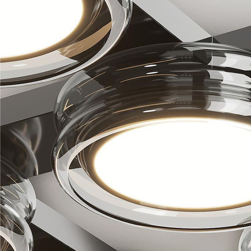 Modern Art Deco Round Beads Glass Acrylic Lampshade Hardware LED Semi-Flush Mount Ceiling Light For Living Room