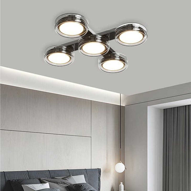 Modern Art Deco Round Beads Glass Acrylic Lampshade Hardware LED Semi-Flush Mount Ceiling Light For Living Room