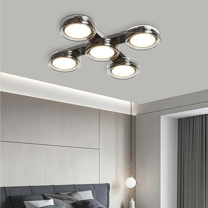 Modern Art Deco Round Beads Glass Acrylic Lampshade Hardware LED Semi-Flush Mount Ceiling Light For Living Room