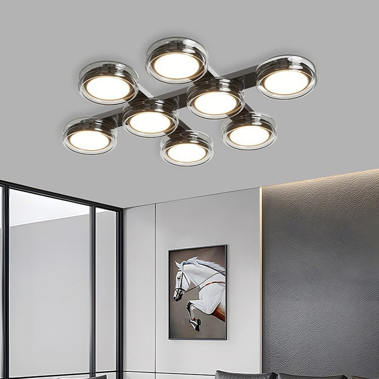 Modern Art Deco Round Beads Glass Acrylic Lampshade Hardware LED Semi-Flush Mount Ceiling Light For Living Room