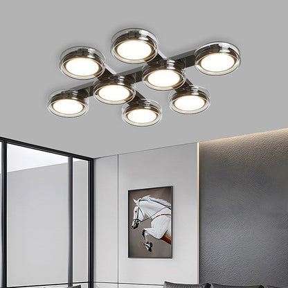 Modern Art Deco Round Beads Glass Acrylic Lampshade Hardware LED Semi-Flush Mount Ceiling Light For Living Room