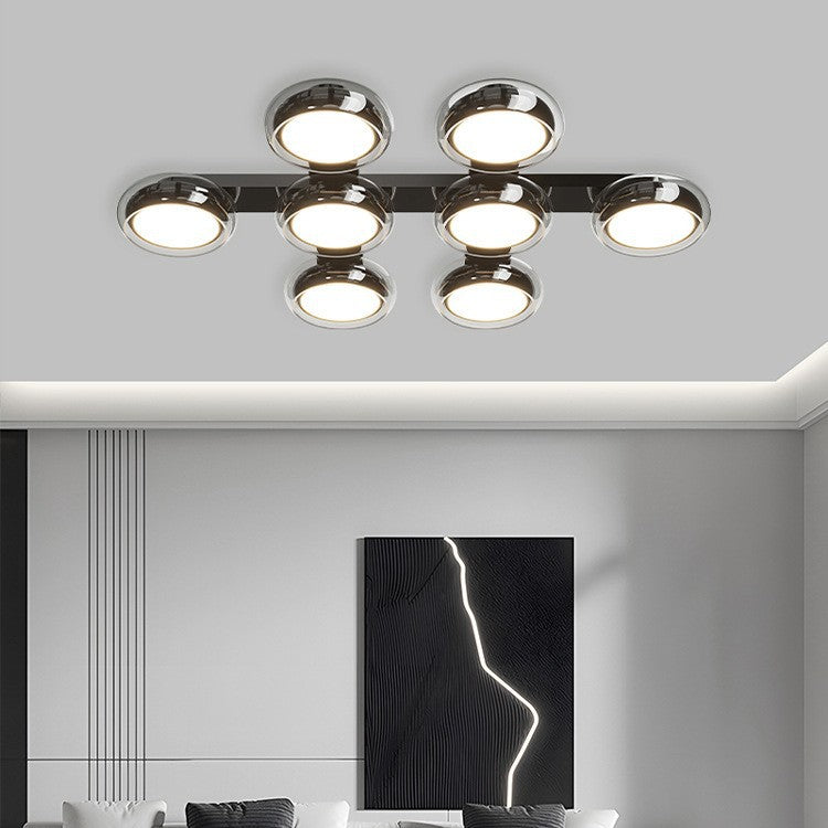 Modern Art Deco Round Beads Glass Acrylic Lampshade Hardware LED Semi-Flush Mount Ceiling Light For Living Room