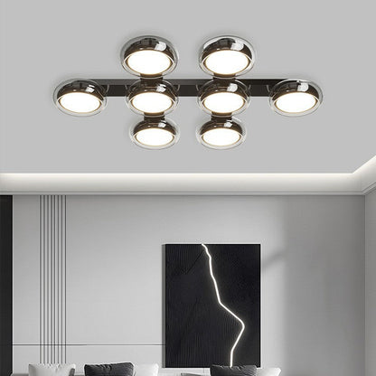 Modern Art Deco Round Beads Glass Acrylic Lampshade Hardware LED Semi-Flush Mount Ceiling Light For Living Room