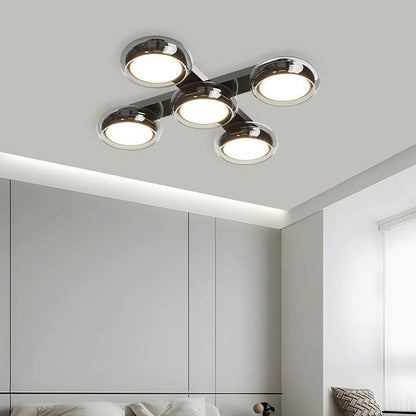 Modern Art Deco Round Beads Glass Acrylic Lampshade Hardware LED Semi-Flush Mount Ceiling Light For Living Room