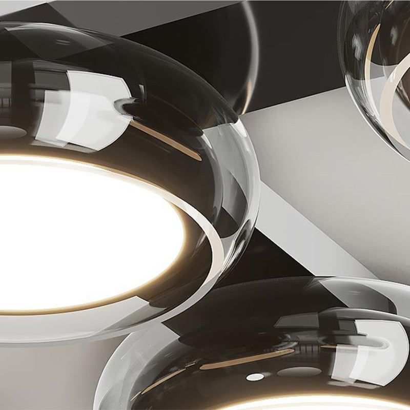 Modern Art Deco Round Beads Glass Acrylic Lampshade Hardware LED Semi-Flush Mount Ceiling Light For Living Room