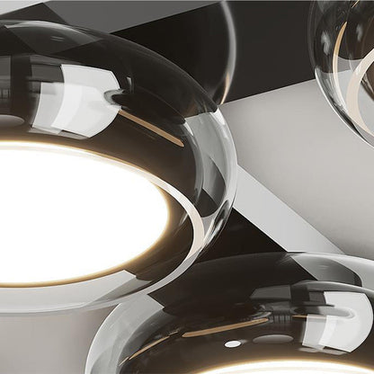 Modern Art Deco Round Beads Glass Acrylic Lampshade Hardware LED Semi-Flush Mount Ceiling Light For Living Room