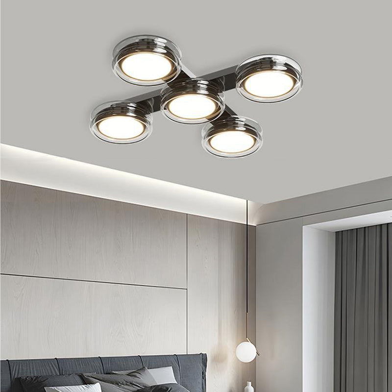 Modern Art Deco Round Beads Glass Acrylic Lampshade Hardware LED Semi-Flush Mount Ceiling Light For Living Room