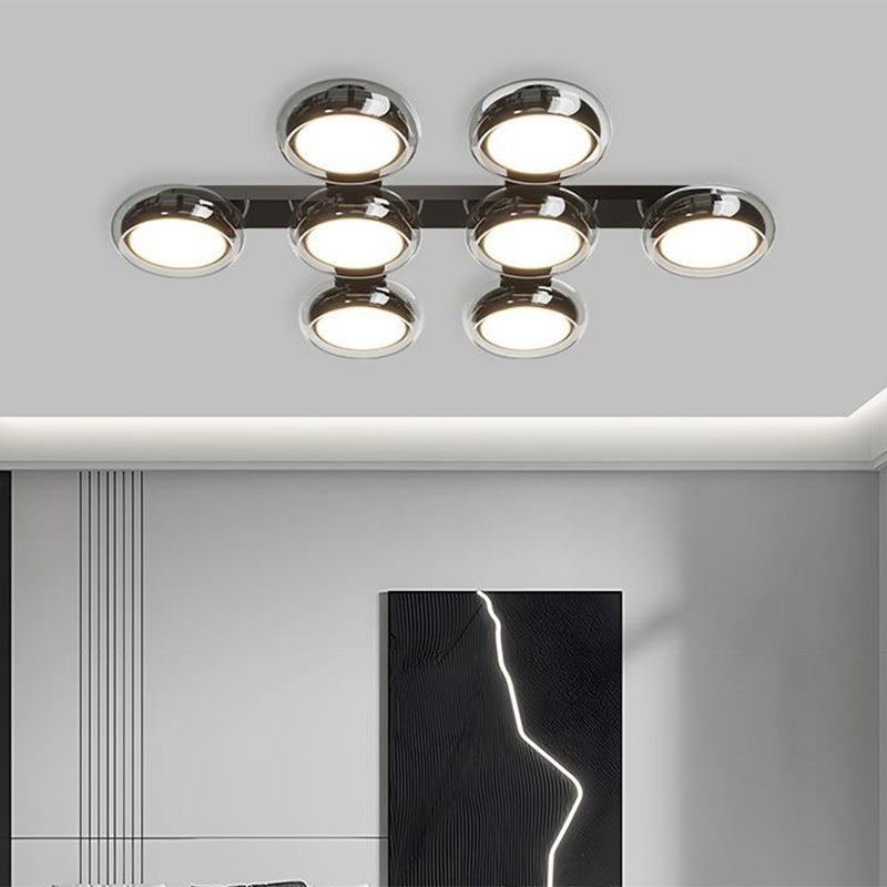 Modern Art Deco Round Beads Glass Acrylic Lampshade Hardware LED Semi-Flush Mount Ceiling Light For Living Room