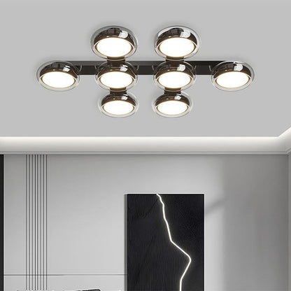 Modern Art Deco Round Beads Glass Acrylic Lampshade Hardware LED Semi-Flush Mount Ceiling Light For Living Room