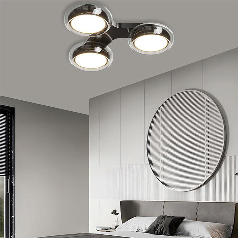Modern Art Deco Round Beads Glass Acrylic Lampshade Hardware LED Semi-Flush Mount Ceiling Light For Living Room
