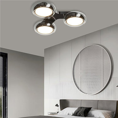 Modern Art Deco Round Beads Glass Acrylic Lampshade Hardware LED Semi-Flush Mount Ceiling Light For Living Room